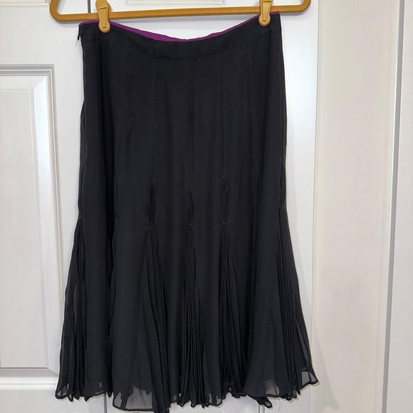 Vintage VICTOR COSTA Black Pleated Midi Skirt Women Size Lined Sheer Flounce Hem - Picture 2 of 8